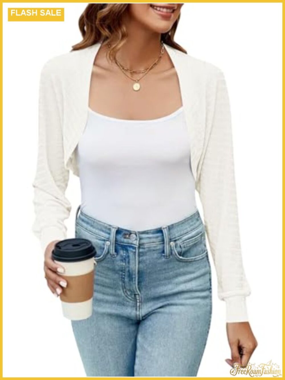 Cropped Cardigan Shrug Long Sleeve Open Front Knit Bolero Lightweight